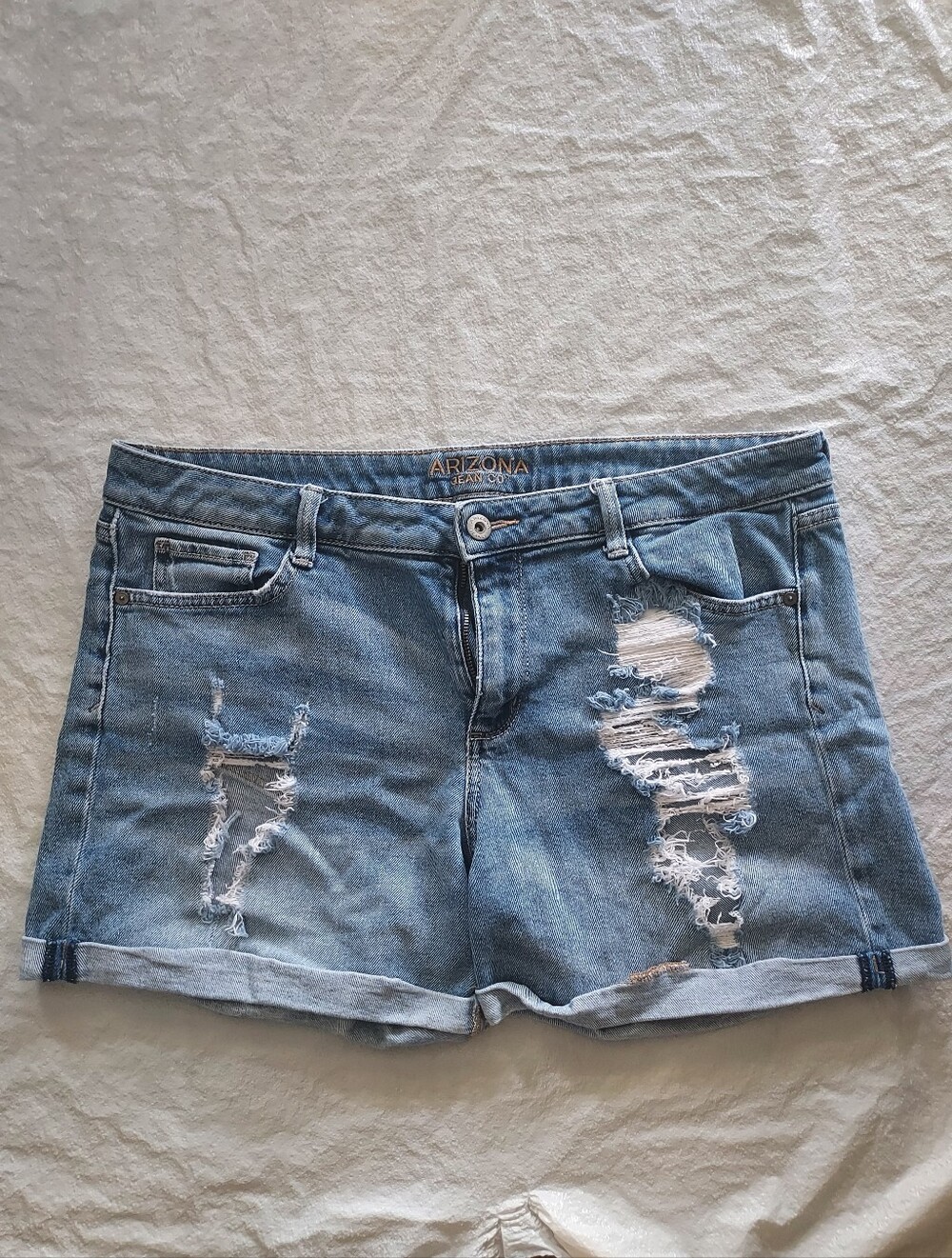 Arizona Jean Company Light Blue Distressed Roll-Hem Denim Shorts